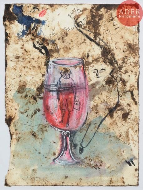 Zvy MILSHTEIN (né en 1934)
Jeune homme dans un verre de vin
Technique mixte sur papier.
Signée dans la composition.
26.6 x 19 cm