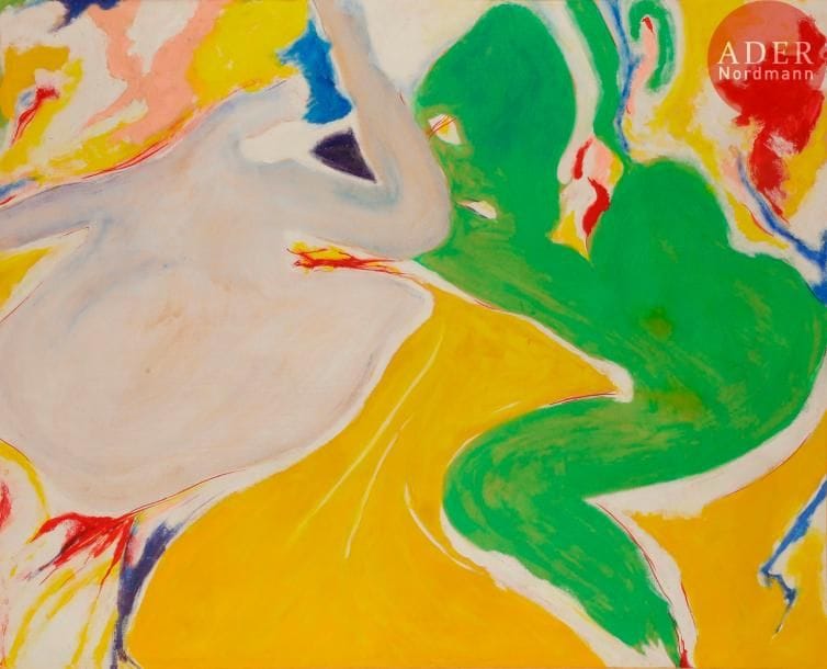 Raymond MOISSET (1906-1994)
Couple sur fond jaune, 1974
Huile sur carton.
Signée, datée et titrée au dos.
81 x 100 cm