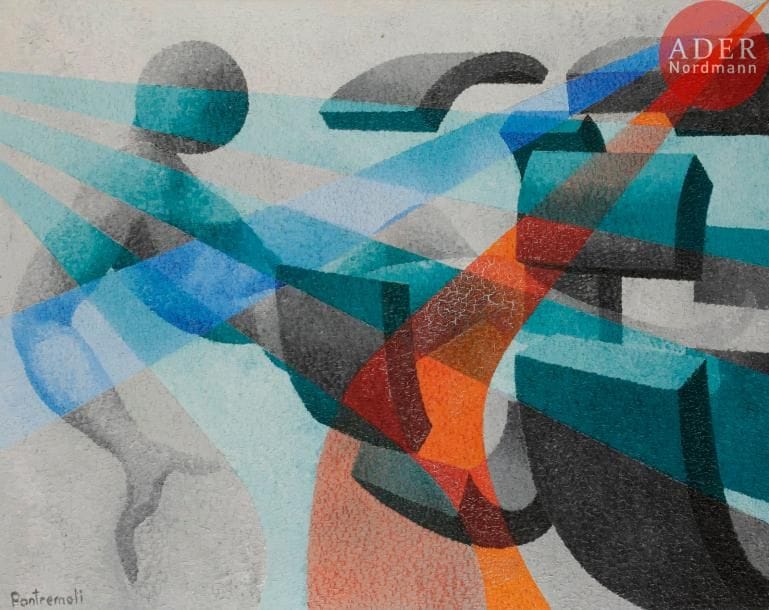 Enrico PONTREMOLI (1914-1968)
Concretizzazione N°120, vers 1960
Huile sur toile.
Signée en bas à gauche.
Titrée au dos.
(Craquelures).
73 x 92 cm