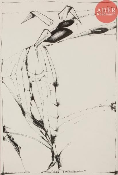 Tadeusz BRZOZOWSKI [polonais] (1918-1987)
Banialukan, 1965
Encre.
Signée, titrée et datée en pied.
56.5 x 37.5 cm