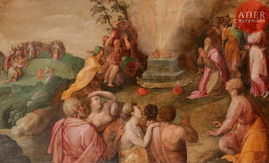 École FLAMANDE vers 1600
Le Veau d’or
Toile, fragment
66 x 105 cm
Restaurations anciennes
Sans cadre
