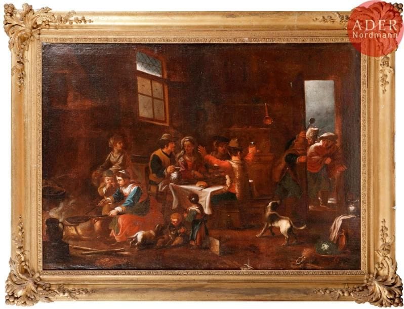 Attribué à Pietro Domenico OLIVERO 
(1679 - 1755)
Les crêpes 
Toile 
95 x 134 cm
Restaurations anciennes
