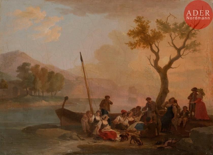 Attribué à Wolfgang Adam TÖPPFER 
(1766 - 1847)
L’attente du gué
Toile
24 x 32 cm
Sans cadre