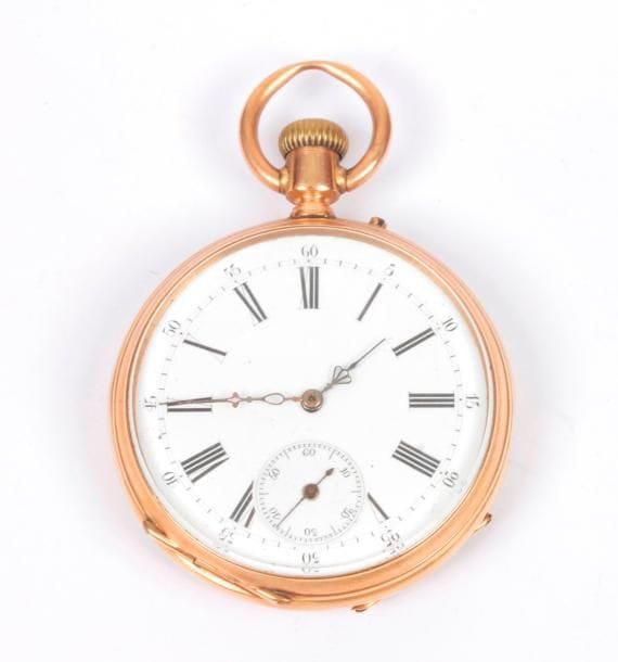 Montre à gousset en or 18K (750 ‰) . Mouvement à remontoir.
Poids brut : 78 g
