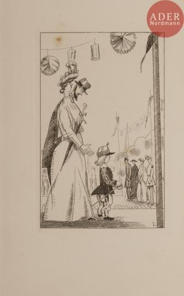 [LABOUREUR (Jean-Émile)] - GOURMONT (Remy de).
Le Joujou patriotisme.
Paris : La Belle page, [1927]. — In-12, 187 x 117 : 75 pp., (2 ff.), couverture imprimée. Broché, couverture rempliée.

Sylvain Laboureur, Catalogue complet de l’œuvre de Jean-Émile Laboureur, II, pp. 358-359, n° 349.
Édition tirée à 370 exemplaires, illustrée d’un charmant frontispice dessiné et gravé à l’eau-forte par Jean-Émile LABOUREUR (1877-1943).
Un des 300 exemplaires sur vélin teinté des papeteries d’Arches.
Quelques rousseurs éparses.
Provenance : Jean Clauzel, avec ex-libris.