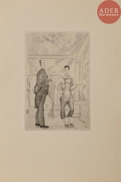 [LABOUREUR (Jean-Émile)] - GIRAUDOUX (Jean).
Fugues sur Siegfried.
Paris : Éditions Lapina, [1930]. — In-8, 222 x 162 : (5 ff.), 57 pp., (2 ff.), 1 fac-similé, 4 planches, couverture imprimée. Broché, couverture rempliée, étui.

Sylvain Laboureur, Catalogue complet de l’œuvre de Jean-Émile Laboureur, II, pp. 170-171, n° 393.
Édition originale illustrée d’un portrait de l’auteur par Gorvel, d’un fac-similé sur deux feuillets d’un extrait du manuscrit de la pièce, ainsi que de 4 eaux-fortes originales hors texte et de deux lettrines gravées sur bois en rouge par Jean-Émile LABOUREUR (1877-1943).
Un des 50 exemplaires sur japon impérial réimposés, enrichis de 2 états des eaux-fortes et d’une épreuve des cuivres barrés sur japon.
Dos éclairci.