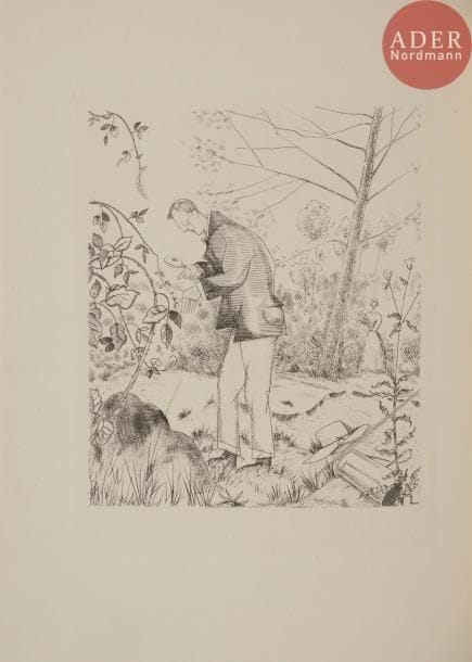 [LABOUREUR (Jean-Émile)] - MAETERLINCK (Maurice).
La Vie des abeilles. - La Vie des termites. - La Vie des fourmis.
Paris : L’Artisan du livre, 1930. — 3 volumes in-8, 192 x 139 : frontispice, 313 pp., (3 ff. dernier blanc), 2 planches, couverture imprimée ; frontispice, 186 pp., (3 ff. dernier blanc), couverture imprimée ; frontispice, 234 pp., (3 ff. dernier blanc), couverture imprimée. Demi-chagrin noir à coins, dos à nerfs orné d’une abeille dorée au centre, non rogné, couverture et dos conservés, étui (reliure moderne).

Sylvain Laboureur, Catalogue complet de l’œuvre de Jean-Émile Laboureur, II, pp. 206 à 213, n° 425, 426 et 427.
Belle édition de 3 des titres de Maeterlinck consacrés à la vie de la nature, superbement illustrée de compositions dessinées et gravées au burin par Jean-Émile LABOUREUR (1877-1943).
La Vie des abeilles comprend un frontispice, 2 planches et 7 en-têtes de chapitre. La Vie des termites est ornée d’un frontispice et de 11 en-têtes et La Vie des fourmis est illustrée d’un frontispice et 9 en-têtes.
Tirage à 750 exemplaires. Un des 680 sur papier vélin teinté de Rives.
Exemplaire parfaitement conservé, en reliure moderne.
