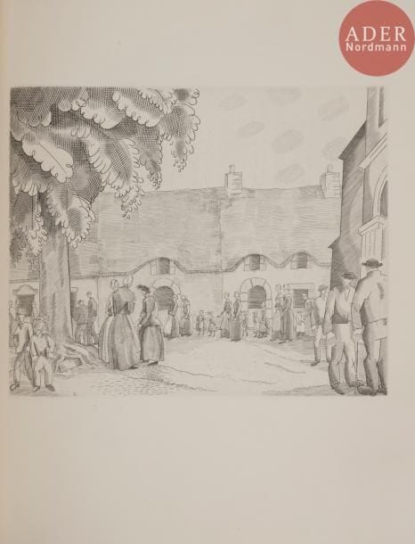 [LABOUREUR (Jean-Émile)] - TOESCA (Maurice).
Laboureur en Brière, contrepoint libre de Toesca.
[Nancy : Beaux Livres - Grands Amis, 1959]. — In-4, 300 x 244 : 63 pp., (3 ff. dernier blanc), couverture imprimée. Broché à la chinoise, chemise et étui de l’éditeur.

Sylvain Laboureur, Catalogue complet de l’œuvre de Jean-Émile Laboureur, II, pp. 283-284, n° 543bis.
Édition imprimée à 216 exemplaires, publiée par les soins de la société bibliophilique de Nancy « Beaux Livres - Grands Amis ». Elle est illustrée de 20 gravures de Jean-Émile LABOUREUR (1877-1943). Comme le spécifie Sylvain Laboureur, « les vingt illustrations de ce livre correspondent à des planches dont le tirage n’avait pas été achevé du vivant de l’artiste. » Les cuivres ont été adaptés au format du livre.
Un des 130 exemplaires sur vélin de Rives, nominatifs, comportant une suite de 4 gravures sur Guarro. Celui-ci fut spécialement imprimé pour Monsieur Daudé.
Exemplaire parfaitement conservé, complet des Allocutions prononcées à l’Assemblée Générale de Beaux Livres - Grands Amis du 10 octobre 1959 à Nancy, proposant deux textes, l’un de Paul Guth intitulé Mon ami Maurice Toesca, l’autre de Claude Roger-Marx sur Jean-Émile Laboureur. Cette plaquette de 16 pages a été tirée à 250 exemplaires sur vélin Djébel. On y trouve également les 4 feuillets donnant la liste des sociétaires.