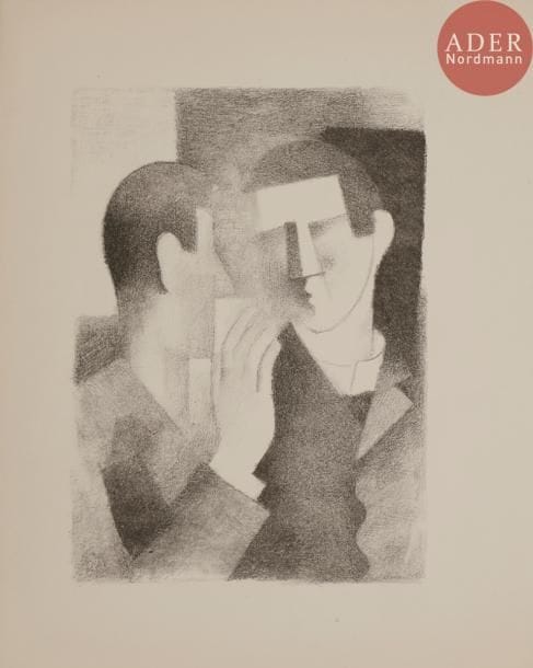 [LA FRESNAYE (Roger de)] - GIDE (André).
Paludes.
Paris : NRF, 1921. — In-4, 240 x 190 : (56 ff. premier blanc), couverture imprimée. Broché, couverture rempliée.

Édition de luxe tirée à 312 exemplaires numérotés sur papier pur fil Lafuma, illustrée de 6 lithographies originales à pleine page du peintre cubiste Roger de LA FREYSNAYE (1885-1925).
Quelques cahiers en partie débrochés, petites déchirures sans gravité au dos.