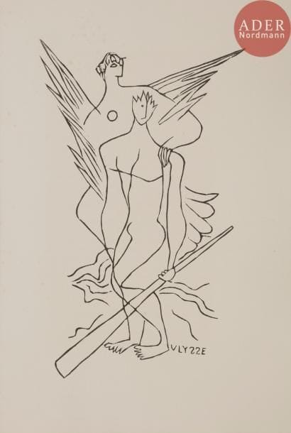 [LAURENS (Henri)] - HOMÈRE.
L’Odyssée.
[Paris : Creuzevault], 1952. — In-4, 322 x 217 : (30 ff., avant dernier blanc), couverture illustrée. En feuilles, couverture rempliée, chemise et étui de l’éditeur.

Édition proposant les chants V et VI de L’Odyssée d’Homère dans la traduction française de Victor Bérard, illustrée de 14 bois originaux de Henri LAURENS (1885-1954), dont 1 sur la couverture, 1 sur le titre, 1 à pleine page et 11 dans le texte. 
Tirage à 150 exemplaires signés par l’artiste ; celui-ci est l’un des 125 sur vergé de Montval, parfaitement conservé malgré quelques rousseurs éparses sur les premiers et derniers feuillets.