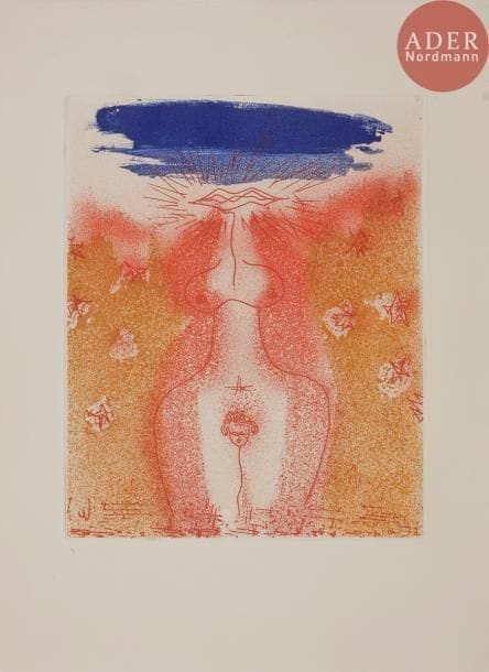 MASSON (André).
Féminaire.
Paris : Galerie Louise Leiris, [1957]. — In-folio, 382 x 281 : (6 ff. 3e et dernier blancs), 21 planches, couverture illustrée. En feuilles, chemise et étui de l’éditeur.

Saphire et Cramer, n° 40.
Édition très rare de cet album de 21 eaux-fortes et aquatintes érotiques hors texte en couleurs d’André MASSON (1896-1987), tirée à seulement 59 exemplaires sur papier vélin de Rives, signés par l’artiste.
« Lorsque Masson revint d’Aix à Paris, il s’établit rue Sainte-Anne, non loin de la rue Saint-Denis, à la lisière du vieux quartier du Marais où il s’installa définitivement par la suite. Avant la création du Centre Beaubourg, la rue Saint-Denis était la principale rue chaude de Paris, son prolongement de la Place Sainte-Opportune à la Porte Saint-Denis - un bon kilomètre et demi - étant bordé des deux côtés d’une rangée impressionnante de prostituées de bas étage. Cette panoplie de femmes frappa le regard de Masson, tel un studio de la forme féminine, et il conçut son « féminaire » de la rue Saint-Denis, dégageant et souvent exaltant des caractéristiques féminines dont on avait sous les yeux un si grand nombre de variantes » (Cramer).
Exemplaire parfaitement conservé.
