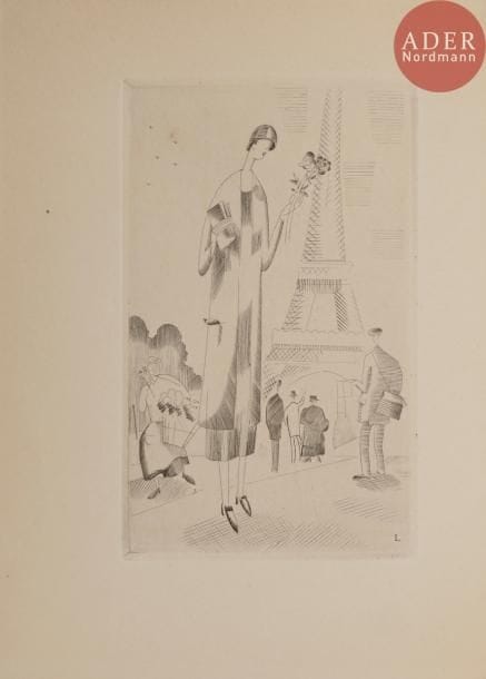 [LABOUREUR (Jean-Émile)] - GIRAUDOUX (Jean).
Hélène & Touglas ou les joies de Paris. Nouvelle.
Paris : Au sans pareil, 1925. — In-12, 192 x 144 : frontispice, 61 pp., (1 f.), 1 planche, couverture imprimée. Broché, couverture rempliée.

Sylvain Laboureur, Catalogue complet de l’œuvre de Jean-Émile Laboureur, II, pp. 64-65, n° 304.
Édition originale de cette nouvelle qui sera par la suite intégrée à la France sentimentale publiée en 1932. Elle est illustrée d’un frontispice, d’une planche et de 4 figures dans le texte, dessinés et gravés au burin par Jean-Émile LABOUREUR (1877-1943).
Un des 1 000 exemplaires sur vélin d’Annonay des frères Montgolfier. Couverture insolée.