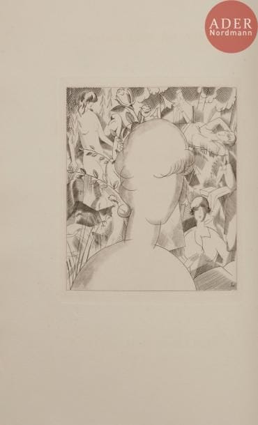 [LABOUREUR (Jean-Émile)] - GOURMONT (Remy de).
Le Songe d’une femme. Roman familier.
Paris : Camille Bloch, 1925. — In-8, 250 x 175 : 216 pp., (5 ff. dernier blanc), couverture imprimée. Broché, couverture rempliée.

ylvain Laboureur, Catalogue complet de l’œuvre de Jean-Émile Laboureur, II, pp. 66 à 72, n° 307.
Édition illustrée de 28 eaux-fortes originales de Jean-Émile LABOUREUR (1877-1943), dont une en frontispice, une sur le titre, 25 dans le texte et une à pleine page à la fin de l’ouvrage. L’une des meilleures illustrations de l’artiste.
Un des 385 exemplaires numérotés en chiffres arabes sur papier vélin d’Arches. On trouve à la fin une seconde épreuve du titre.
Dos éclairci, quelques taches sur la couverture et piqûres marginales sur le premier feuillet blanc.
