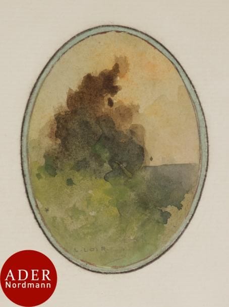 Luigi LOIR (1845-1916)
Paysage à la tour - Bord de mer
Lavis d’encre ou aquarelle.
Signés.
8 x 6 cm chacune