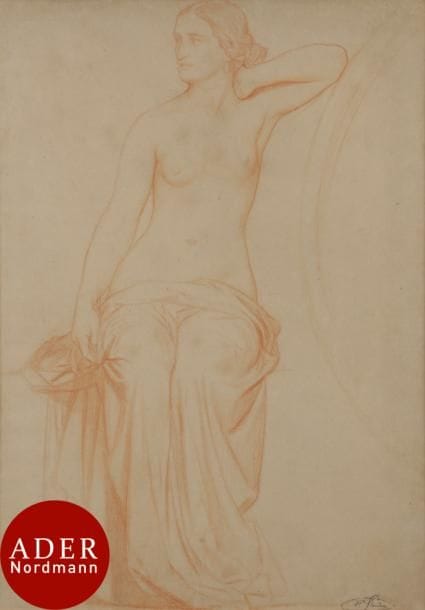 Hippolyte FLANDRIN (1809-1864)
Nu à l’antique
Sanguine.
Porte le timbre de la signature en bas à droite (Lugt 933).
65,5 x 46 cm
