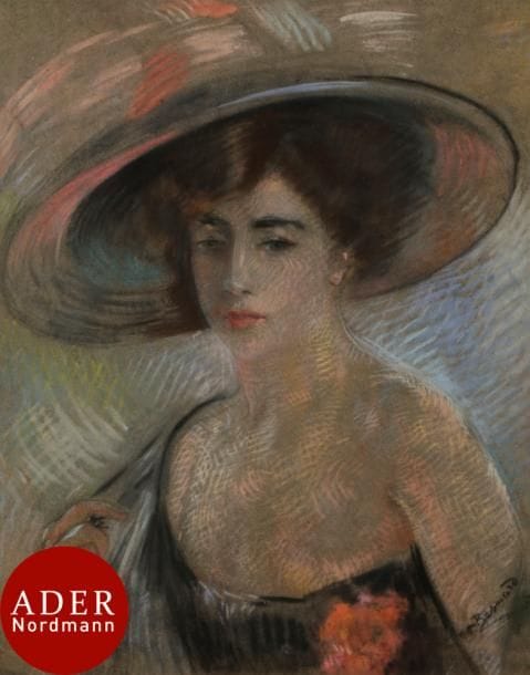 Albert BESNARD (1849-1934)
Femme au chapeau
Pastel.
Signé en bas à droite.
58 x 46 cm