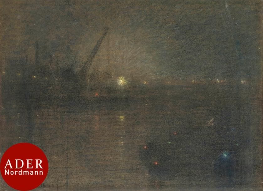 Gabriel BIESSY (1854-1935)
Port la nuit
Pastel sur papier tendu sur toile.
Signé en bas à gauche.
38 x 46 cm