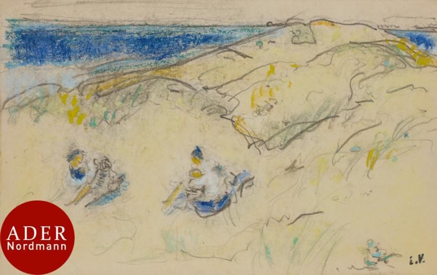 Édouard VUILLARD (1868-1940)
Plage à Loctudy, 1912
Pastel et mine de plomb double face.
Porte le timbre de l’atelier en bas à droite (Lugt 909c).
11 x 17,5 cm

Cette œuvre est enregistrée dans les archives Vuillard. Un certificat à la charge de l’acquéreur pourra être délivré.