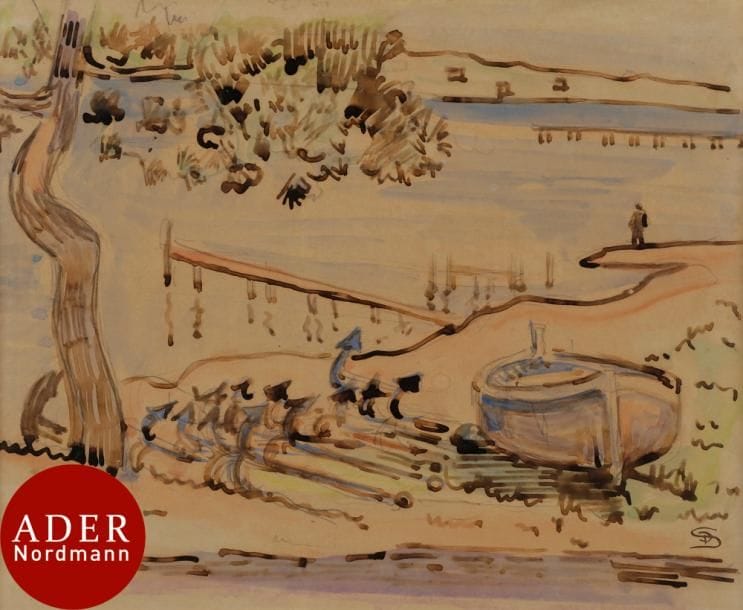 Paul SIGNAC (1863-1935)
Saint-Tropez, la baie des Canoubiers, vers 1894
Aquarelle, plume et encre de chine.
Monogrammée en bas à droite.
23 x 28 cm
Une attestation de Madame Marina Ferreti, en date du 26 février 2018, sera remise à l’acquéreur.