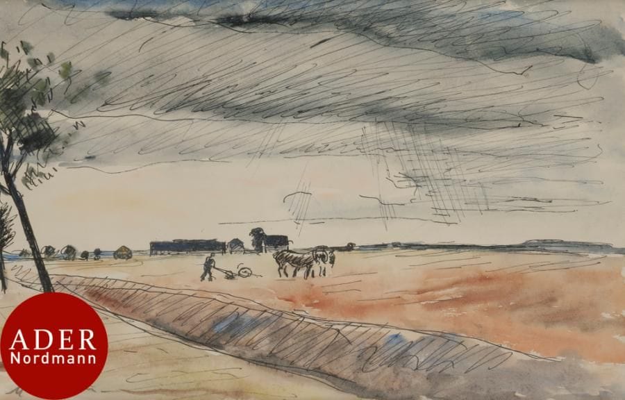 Maurice ASSELIN (1882-1947)
Le Labour
Aquarelle et encre.
Signée en bas à gauche.
19 x 28 cm