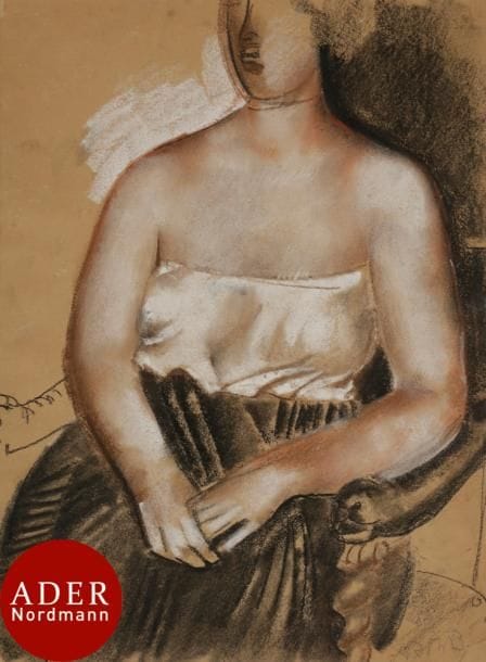 Rodolphe T. BOSSHARD (1889-1960)
Femme au fauteuil - Portrait
Fusain, sanguine et craie blanche sur papier double face.
Monogrammé en bas à droite.
36,5 x 26 cm