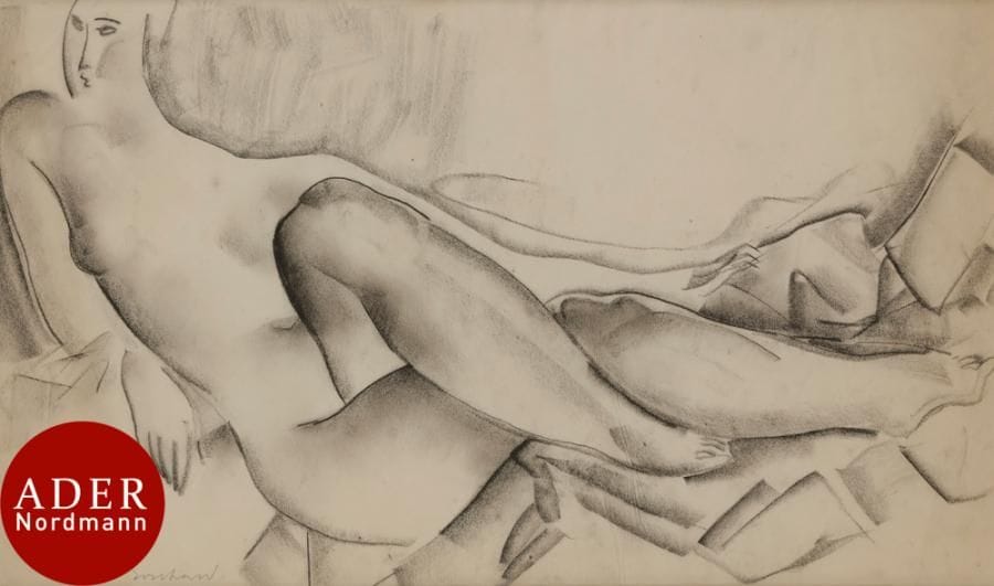 Rodolphe T. BOSSHARD (1889-1960)
Nu au drapé
Fusain.
Signé en bas à gauche.
24,5 x 41,5 cm

Provenance : 
Collection Édouard Goerg.