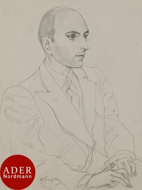 Léonard Tsuguharu FOUJITA (1886-1968)
Portrait du docteur Blanco Soler, Madrid, 1951
Mine de plomb et estompe sur vélin mince.
Signé en pied dans le sujet. 
(Plusieurs courts plis cassés).
31,7 x 24,5 cm

Provenance : 
Succession Kimiyo Foujita.

Dessin préparatoire à l’aquarelle et mine de plomb réalisée en 1951. (Cf. S. Buisson, Léonard Tsuguharu Foujita, vol. 1, Courbevoie, ACR éditions, p. 480, n° 51.60).

 Un certificat de la maison de ventes Cornette de Saint-Cyr en date du 4 novembre 2013 sera remis à l’acquéreur.