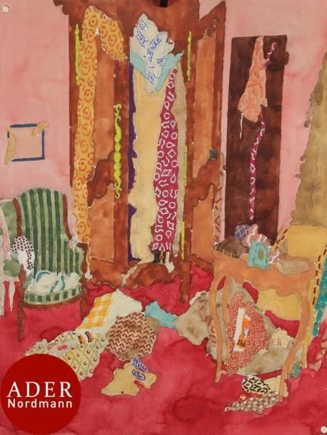 Jean DARQUET (1918-2012)
Chambre rose au tissus
Aquarelle.
Non signée.
63 x 48 cm