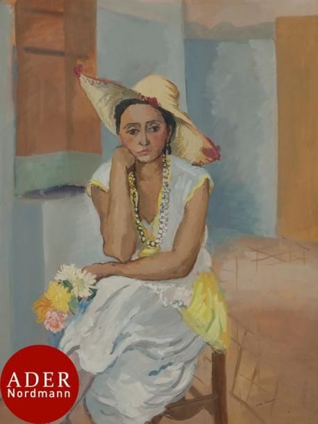 Jean LAUNOIS (1918-1942)
Femme pensive
Gouache.
Signée en bas à droite.
63 x 48 cm