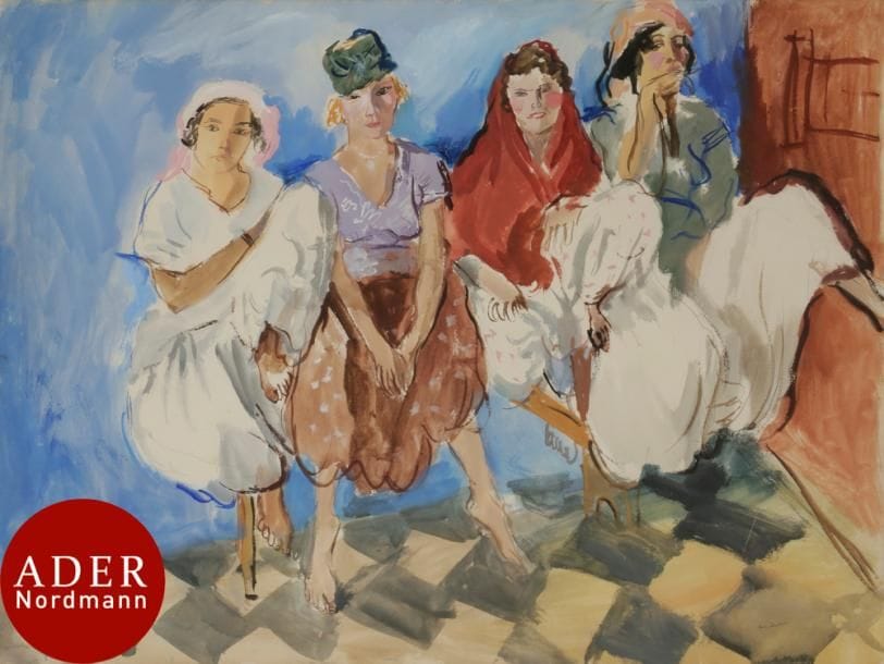 Jean LAUNOIS (1918-1942)
Quatre femmes assises
Gouache.
Signée en bas à droite.
50 x 65 cm