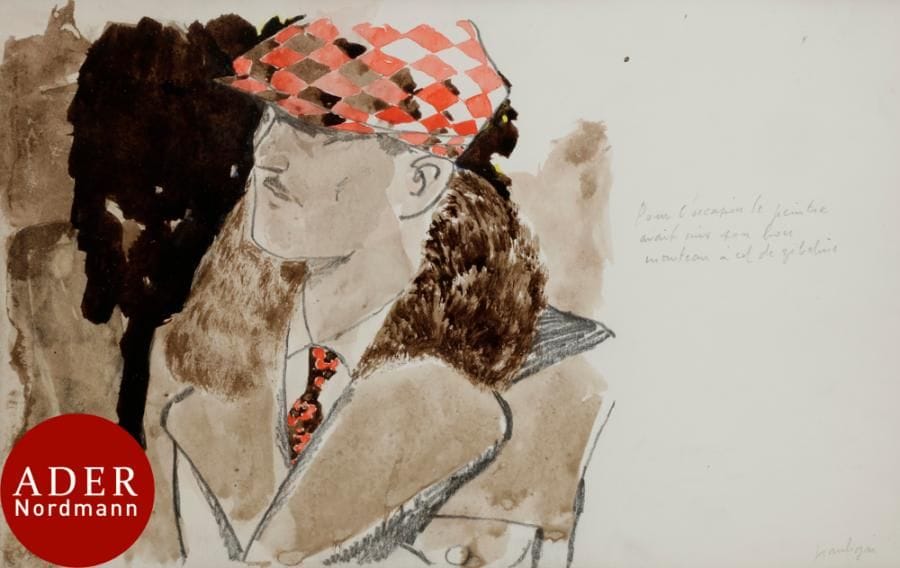 Jean LE GAC (né en 1936)
Pour l’occasion le peintre avait mis son beau manteau à col de zibeline
Encre, aquarelle et crayon.
Signé en bas à droite.
Titré dans la composition.
24 x 39 cm
