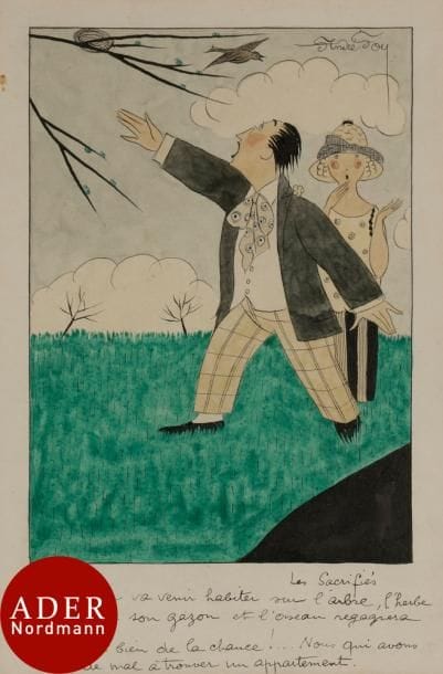 André FOY (1886/92-1953)
Les Sacrifiés
Encre et aquarelle.
Signée en haut à droite.
Titrée et légendée en pied.
22 x 14 cm