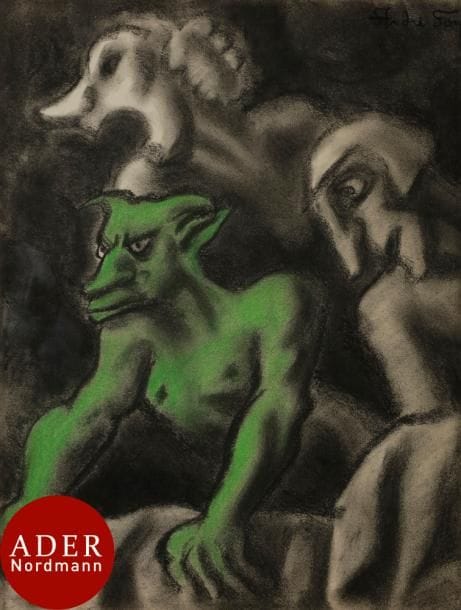 André FOY (1886/92-1953)
Bête verte
Fusain et crayon.
Signé en haut à droite.
42 x 31 cm