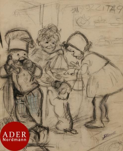 Germaine BOURET (1907-1953)
Le Petit pâtissier
Fusain et pastel.
Porte le timbre de l’atelier en bas à droite.
31,5 x 25,5 cm

Provenance : 
Vente Germaine Bouret, Maîtres Philippe Bonnaz et Stéphane Lecomte, Marseille, 26 et 27 juin 2002, n° 346.
