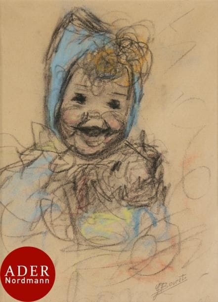 Germaine BOURET (1907-1953)
Fillette au chien
Pastel et fusain.
Porte le timbre de l’atelier en bas à droite.
23 x 17 cm

Provenance : 
Vente Germaine Bouret, Maîtres Philippe Bonnaz et Stéphane Lecomte, Marseille, 26 et 27 juin 2002, n° 437.
