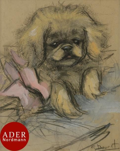Germaine BOURET (1907-1953)
Chien au nœud rose
Gouache et fusain.
Signé en bas à droite.
20 x 16 cm

Provenance : 
Vente Germaine Bouret, Maîtres Philippe Bonnaz & Stéphane Lecomte, Marseille, 26 et 27 juin 2002, n°462.