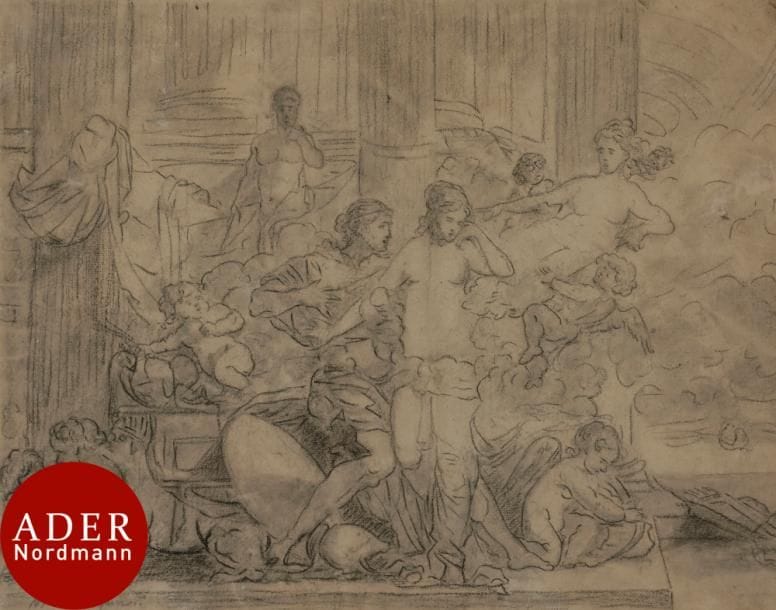 ÉCOLE FRANÇAISE NÉOCLASSIQUE
Scène mythologique
Fusain, estompe.
Annoté en bas à gauche : « P H Hennequin ».
31,5 x 41 cm