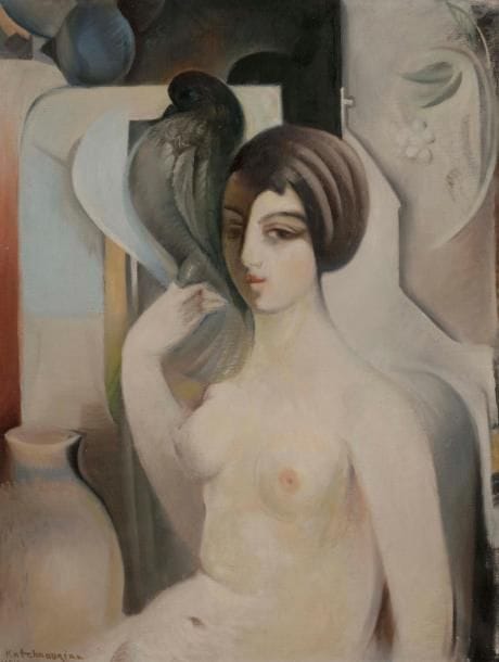 Sarkis KATCHADOURIAN (1886-1947)
Femme à la colombe, 1928-29
Huile sur toile.
Signée en bas à droite.
Signée et datée au dos.
(Petites restaurations anciennes).
65 x 50 cm