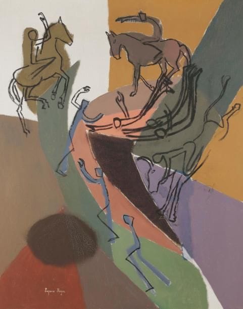 Suzanne ROGER (1899-1986)
D’un au revoir, 1965
Huile sur toile.
Signée en bas à gauche.
92 x 73 cm

Provenance : 
- Galerie Louise Leiris, Paris,  n°011474.
- Collection Madeleine Gabail, Paris.