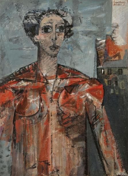 Jean-Claude BEDARD (1928-1987)
Femme au buste rouge, 1953-54
Huile sur toile.
Signée en haut à droite.
Titrée et datée au dos.
65 x 49 cm