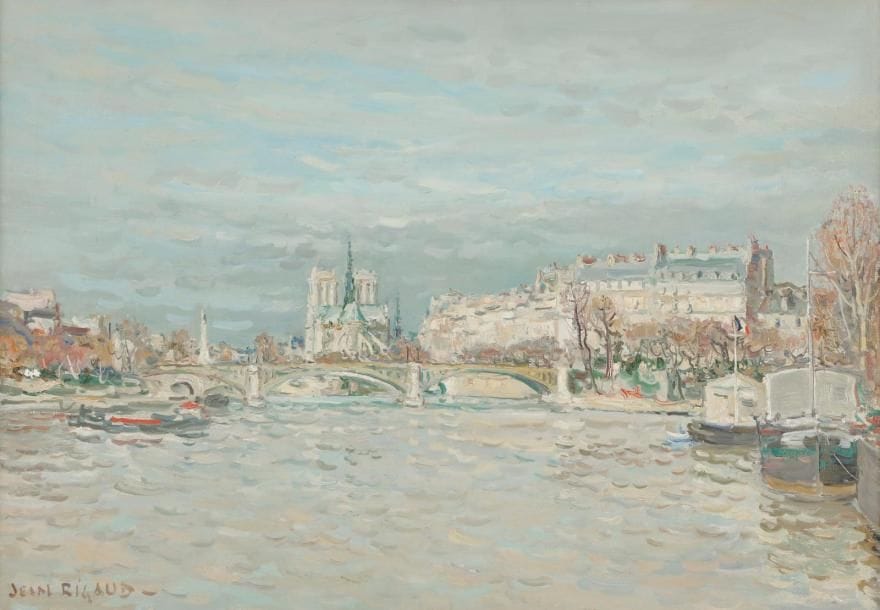 Jean RIGAUD (1912-1999)
Notre Dame, l’île Saint-Louis, 1986
Huile sur toile.
Signée en bas à gauche.
Signée, datée, titrée au dos.
51 x 74 cm