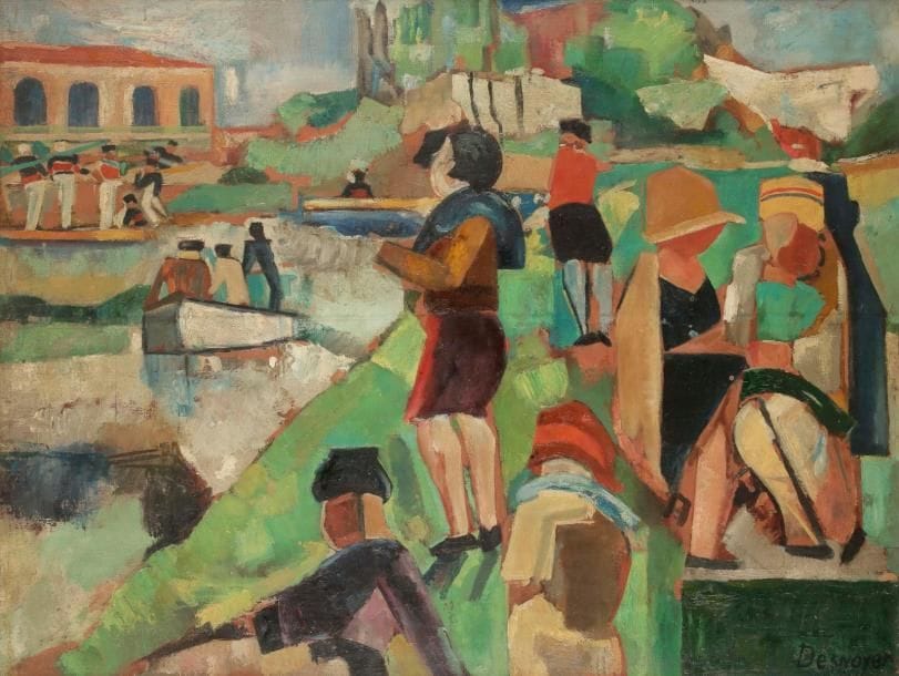 François DESNOYER (1894-1972)
Bords de la Garonne à Toulouse, 1936
Huile sur toile.
Signée en bas à droite.
89 x 116 cm

Provenance : 
Galerie Guiot, Paris (étiquette au dos).

Exposition :
Paysages de France, Musée de Rouen, 1958.

Cette œuvre sera incluse dans le Catalogue Raisonné actuellement en préparation par Monsieur Jean-Pierre Joubert.
