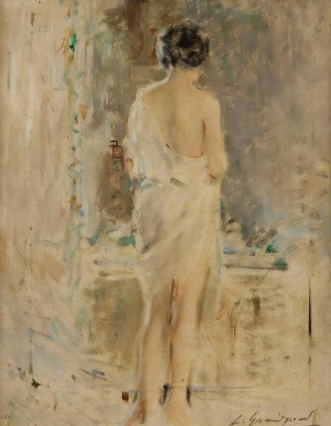 Lucien Henri GRANDGÉRARD (1880-1970)
Femme au bain
Huile sur panneau.
Signée et datée en bas à droite.
39 x 31.5 cm