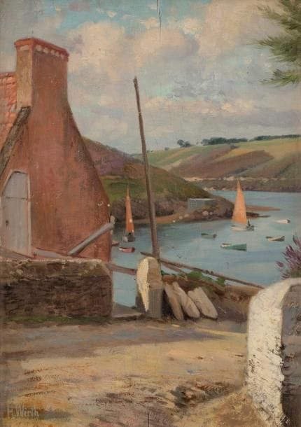 Henri Prosper WIRTH (1869-1947)
Port breton et voiliers
Huile sur panneau.
Signée en bas à gauche.
(Petites fentes au panneau).
39 x 27 cm