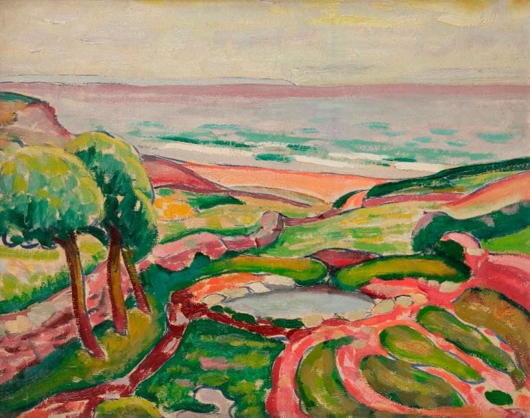 Adolphe-Marie BEAUFRèRE (1876-1960)
Le Vallon de Port Sach, le Pouldu
Huile sur papier contrecollé sur toile.
Monogrammée en bas à droite.
24 x 30 cm

Certification de Jean-Noël Beaufrère, fils de l’artiste, au dos sur le châssis (son tampon).