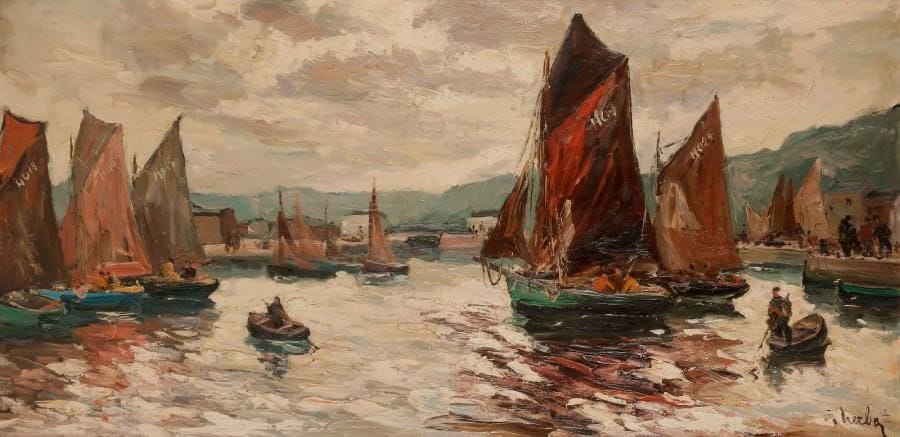 Fernand HERBO (1905-1995)
Port animé
Huile sur isorel.
Signée en bas à droite.
64 x 123 cm