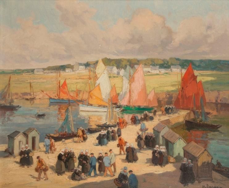 Henri BARNOIN (1882-1935)
Concarneau, le port animé
Huile sur toile.
Signée en bas à droite.
46 x 55 cm