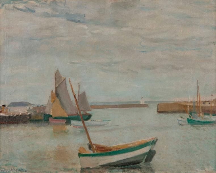 Willem VAN HASSELT (1882-1963)
L’Ile d’Yeu, Port Joinville, 1931
Huile sur toile.
Signée et datée en bas à gauche.
Annotée sur le châssis : « Acheté à M. Van Hasselt à l’Ile d’Yeu en 1931 ».
38 x 46 cm