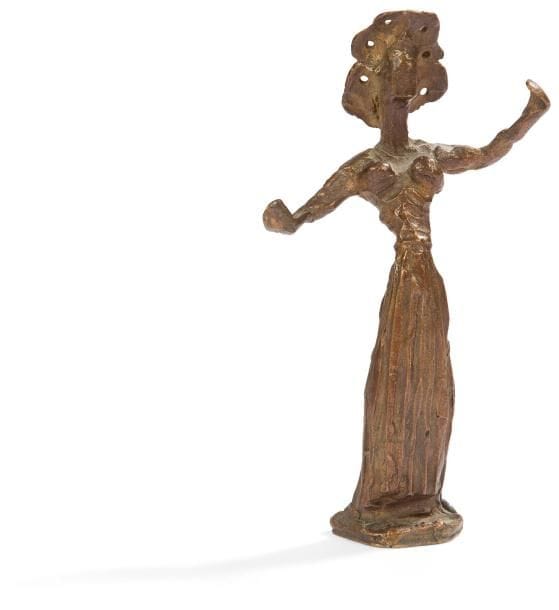 Apelles FENOSA (1899-1988)
Immortelle, 1947
Épreuve en bronze à patine médaille.
Signée et numérotée 4 sur 5 à l’arrière.
Cachet du fondeur COUBERTIN.
Hauteur: 16.5cm

Provenance : 
Collection Salah Stétié.