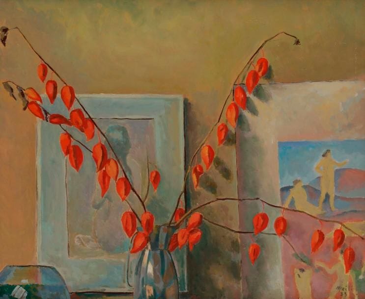 Conrad MEILI (1895-1969)
Les Physalis, 1933
Huile sur toile.
Signée et daté en bas à droite.
Signée, datée et titrée au dos.
54 x 65 cm